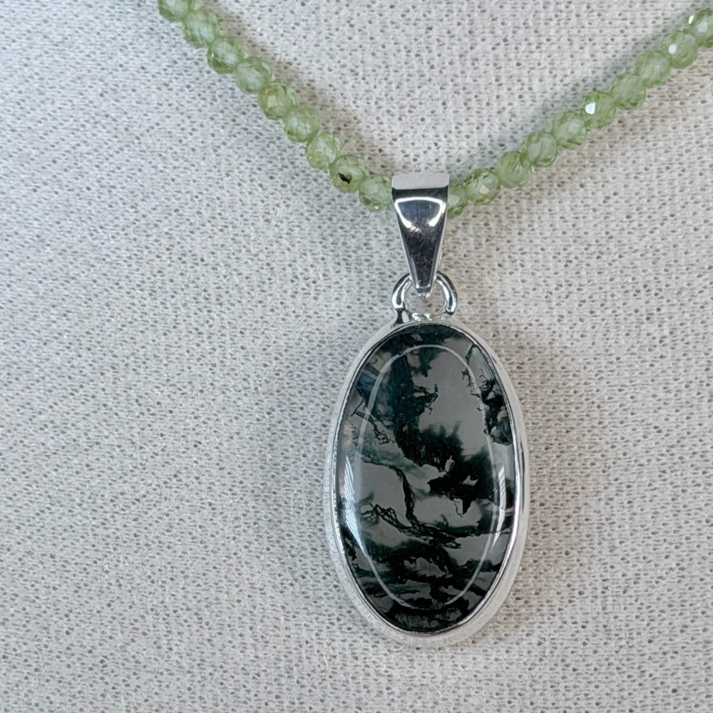 AAA Moss Agate Pendant • Solid 925 Sterling Silver • India - Picture 2 of 8